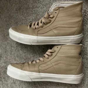 Tan High Top Leather Vans - Size men’s 8, women’s 9.5
